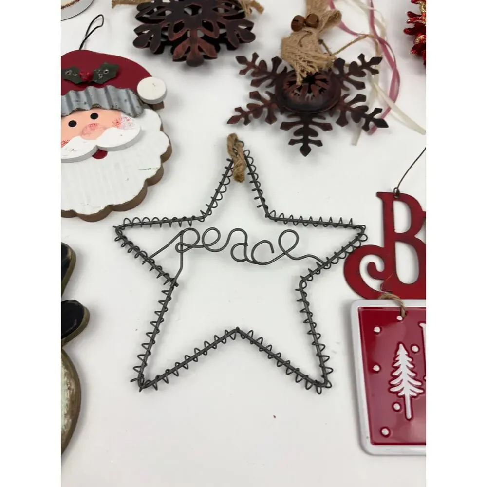 Lot of 22 Holiday Ornaments Christmas Stars Wooden Santa‎ Metal Bundle